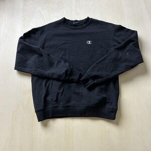 Y2K Champion Sweatshirt Mens Medium Black Fleece Crewneck Pullover Small C Logo